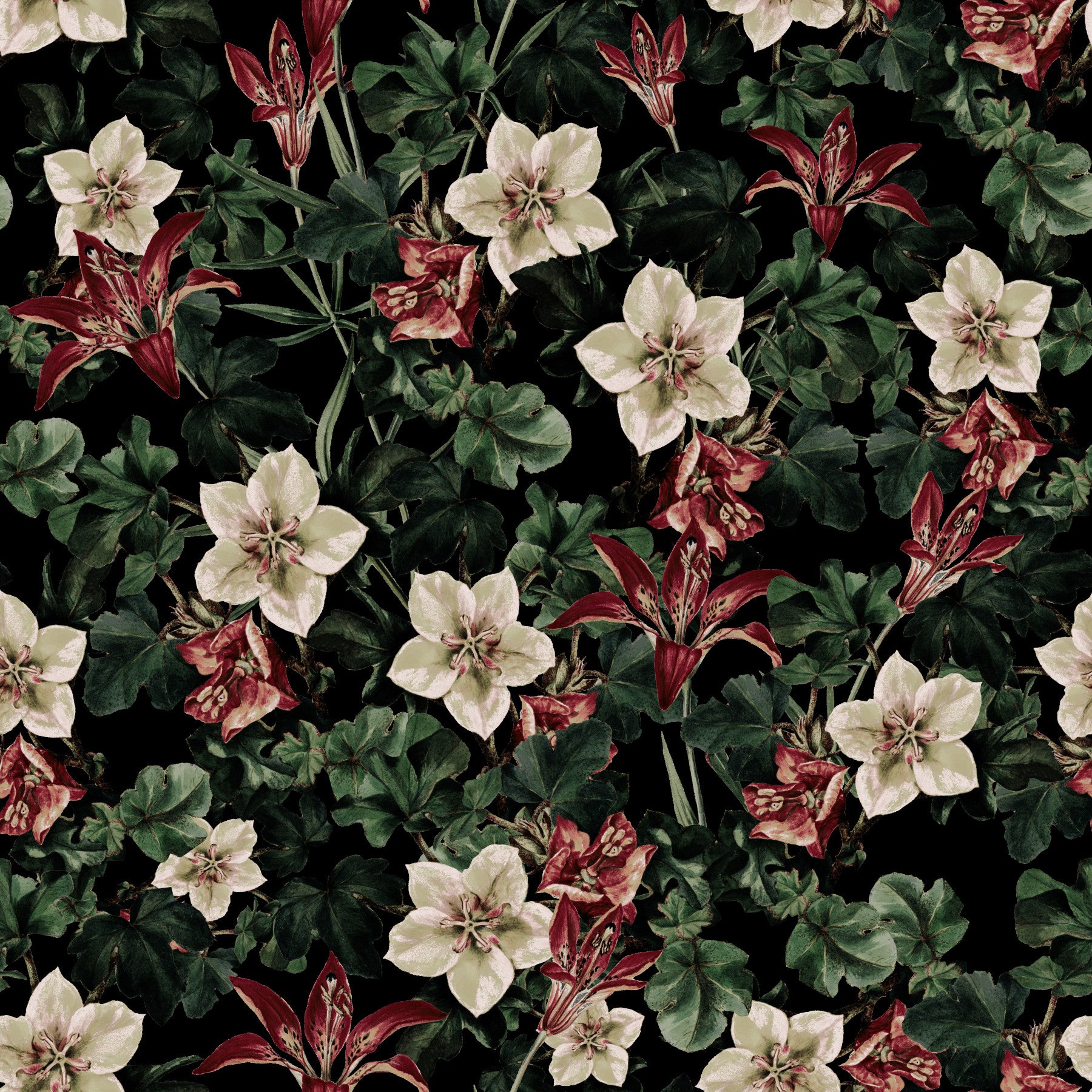 Botanische Blüten-Tapete „Mitternachtsgarten“
