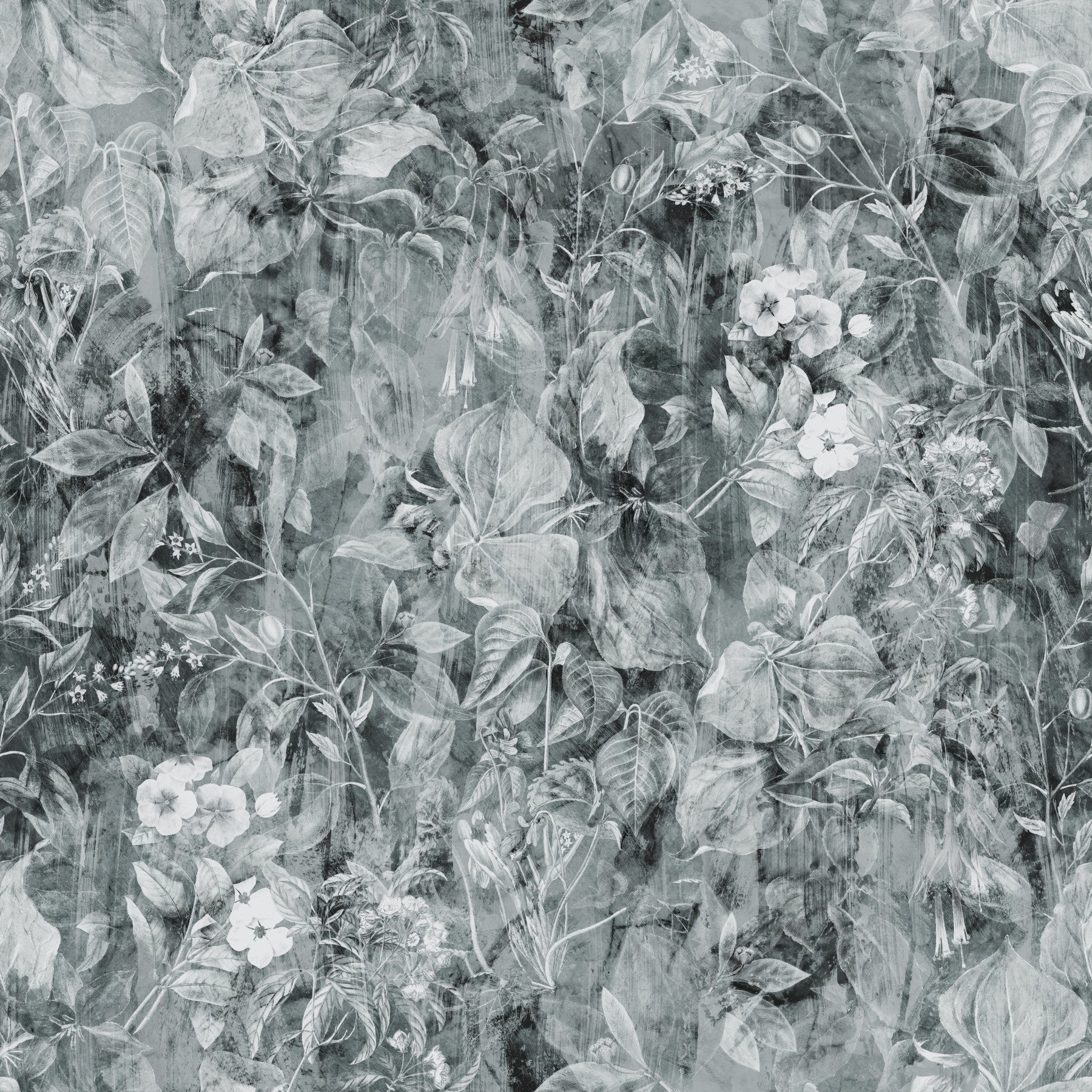 Monochrome-Botanik-Schatten-Tapete
