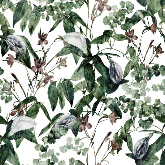 Papier peint botanique au feuillage serein