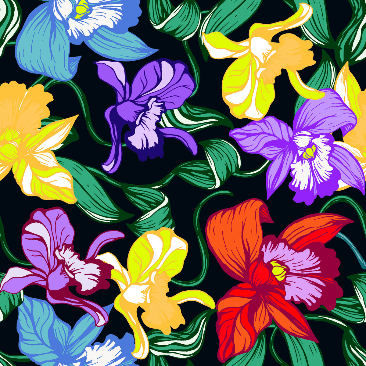 Papier peint à fleurs d’orchidées tropicales éclatantes