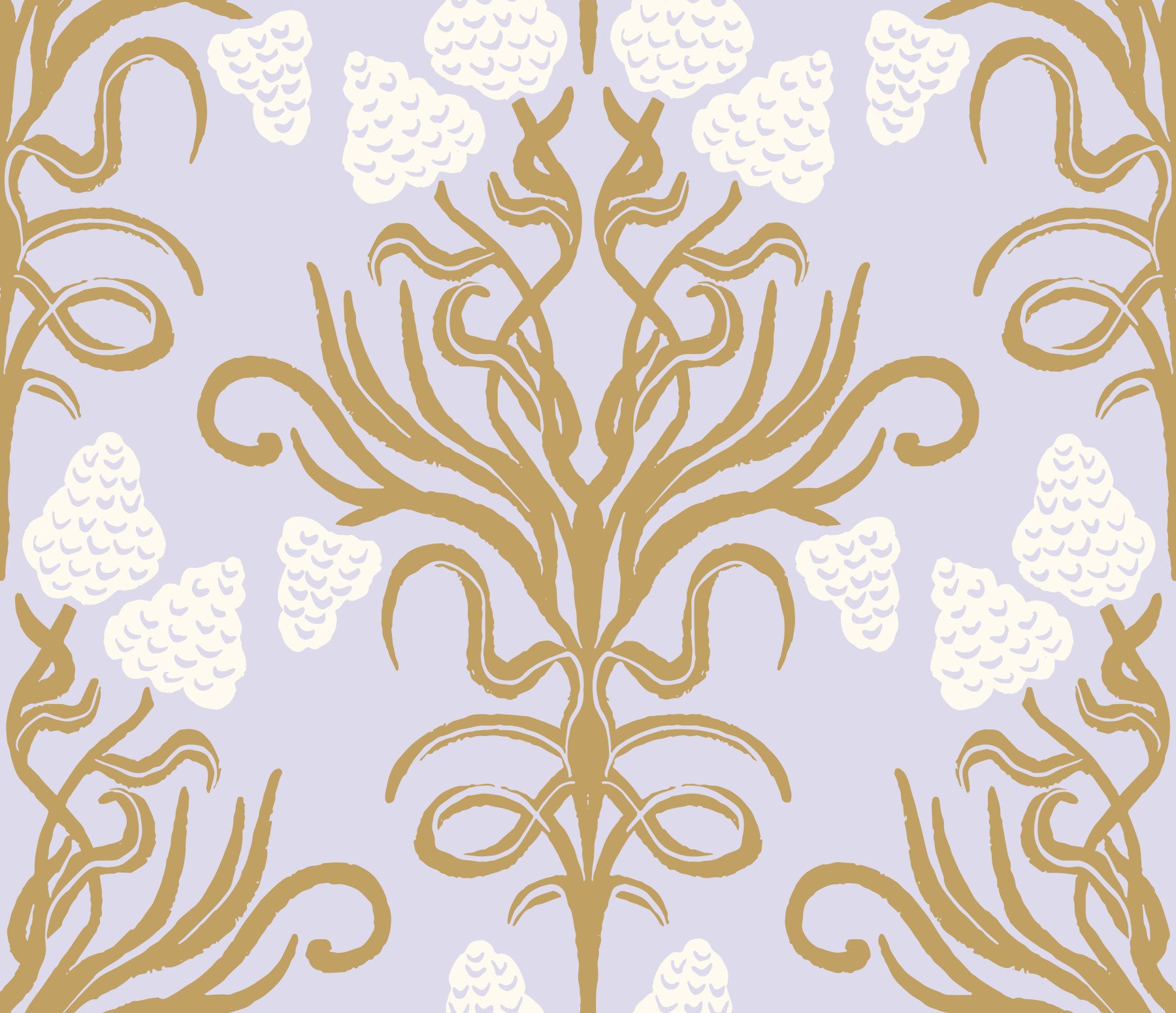 Art Nouveau-botanisk tapet i guld og lavendel