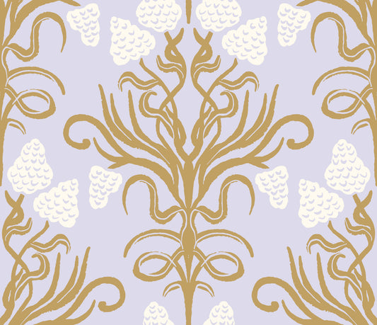 Art Nouveau-botanisk tapet i guld og lavendel