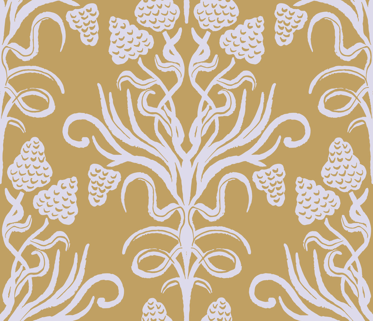 Golden Botanical Damask Motif Wallpaper⁠ in your room