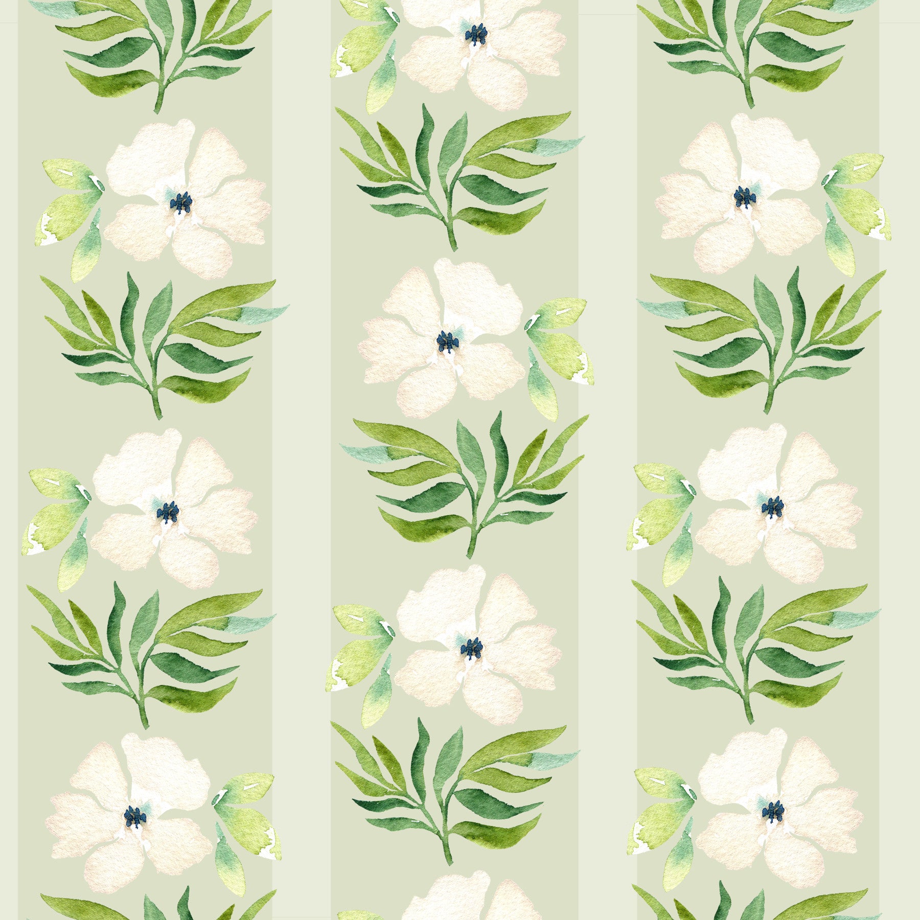 Watercolor Sage Floral Stripe Wallpaper⁠