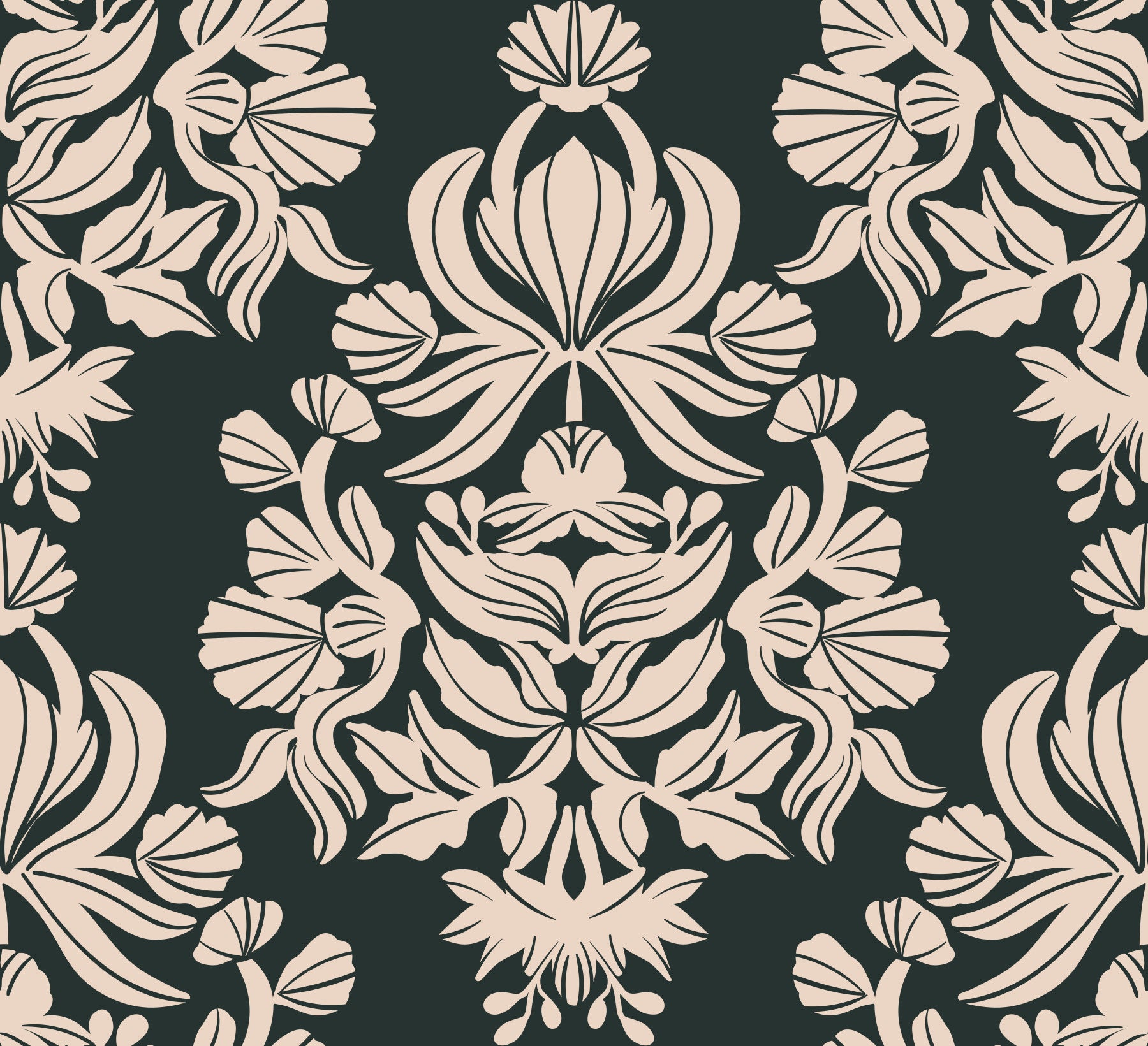 Cremet damaskblomstret tapet