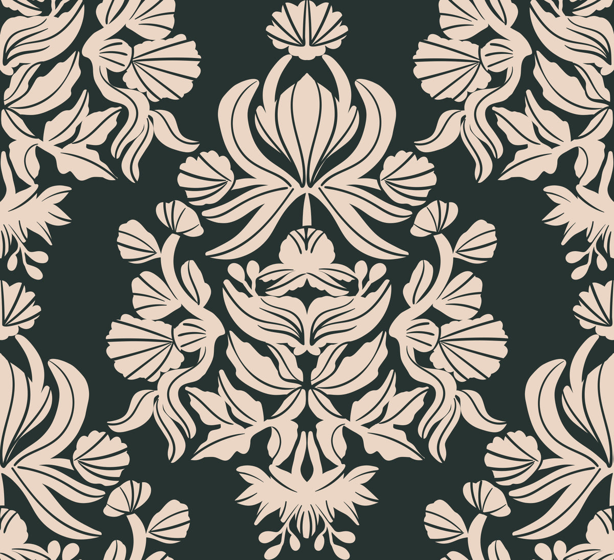 Cremige Damastblumen-Tapete in your room — zoomed