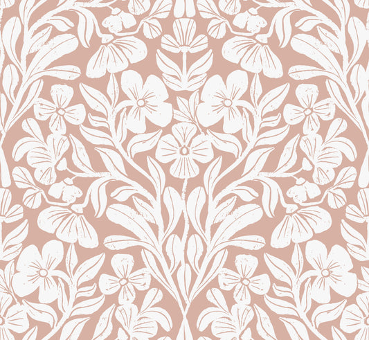 Vintage blomstret damasktapet i blushfarve