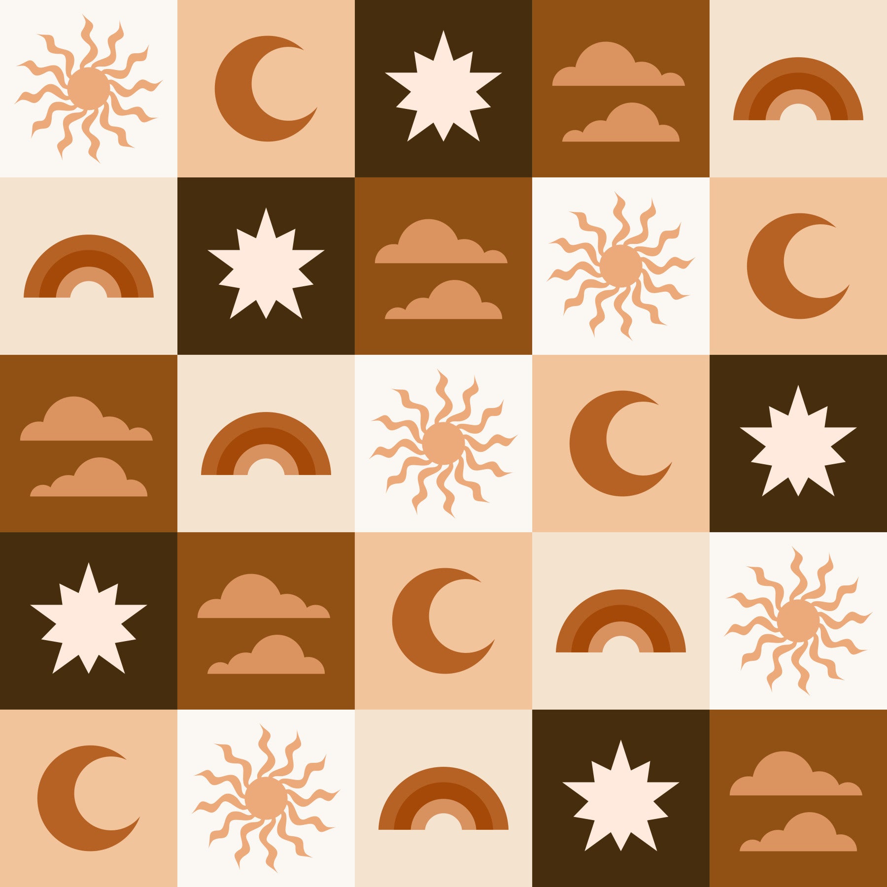 Minimalistisk tapet med firkanter med sol og måne