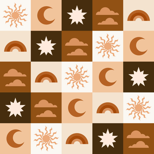 Minimalistisk tapet med firkanter med sol og måne