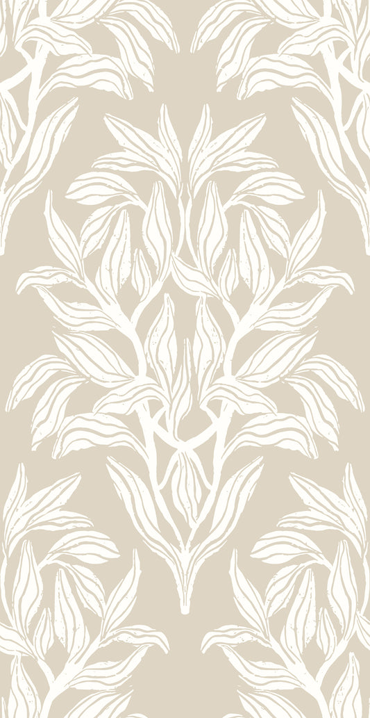 Organic Cream Leaf Motif Wallpaper⁠