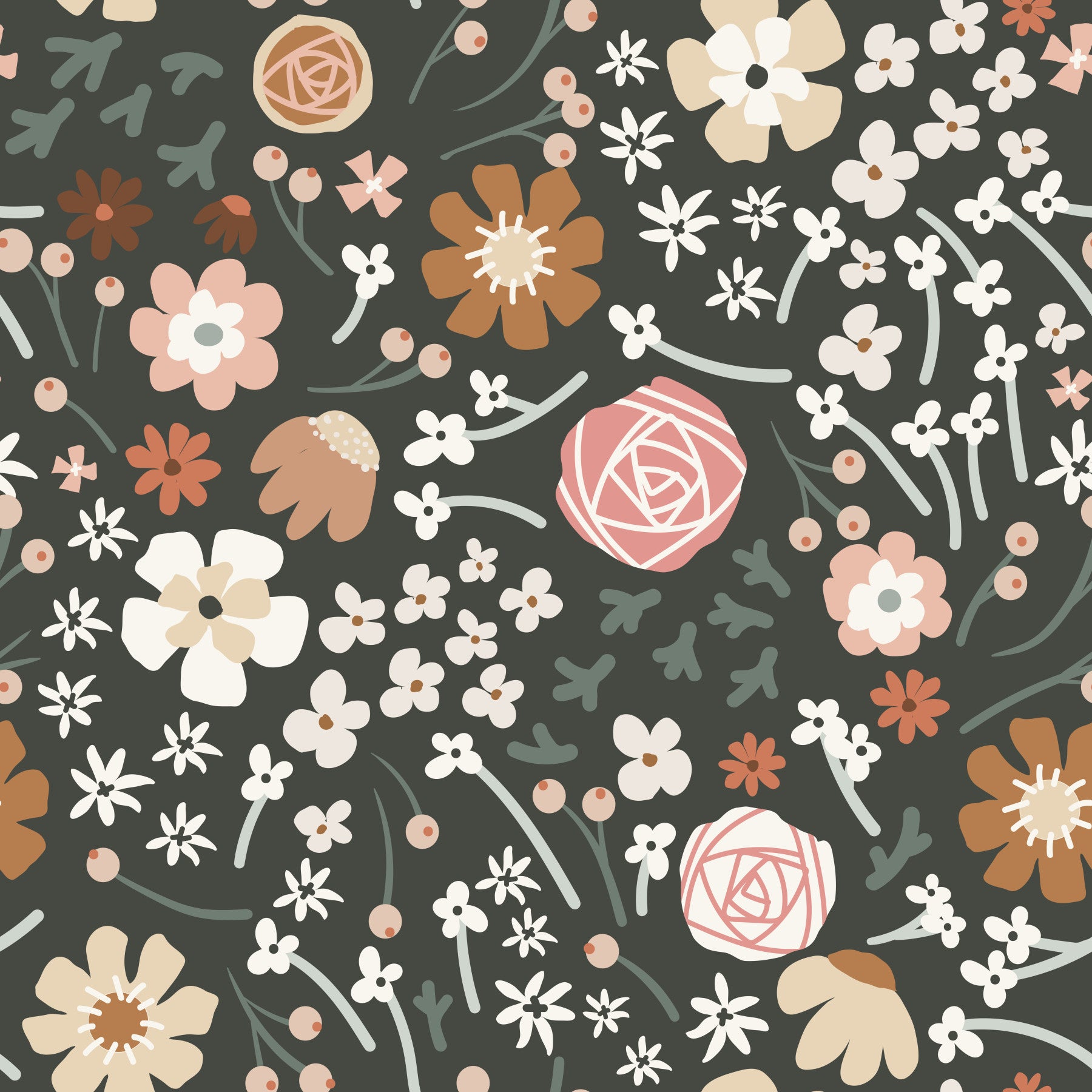 Rustic Meadow Botanical Pattern Wallpaper⁠