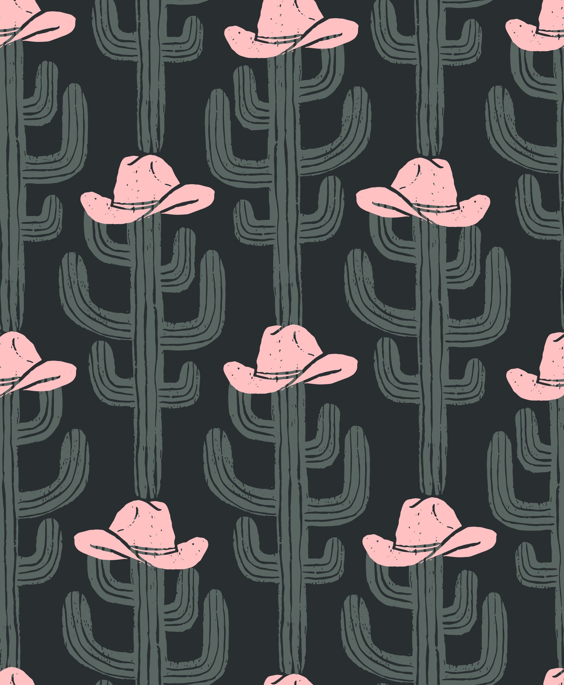 Tapet med kaktusser og cowboyhatte i westernstil