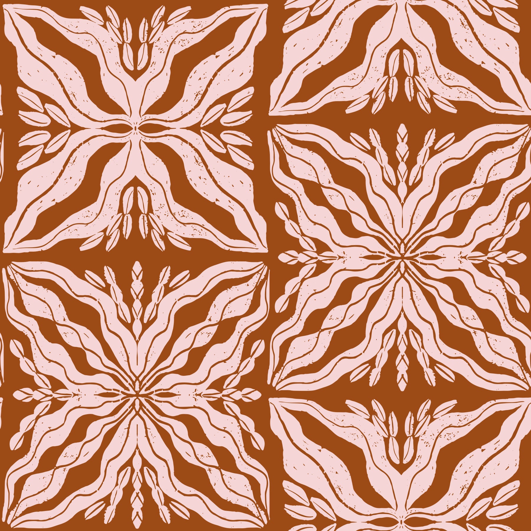 Rustic Terracotta Floral Geometric Wallpaper⁠