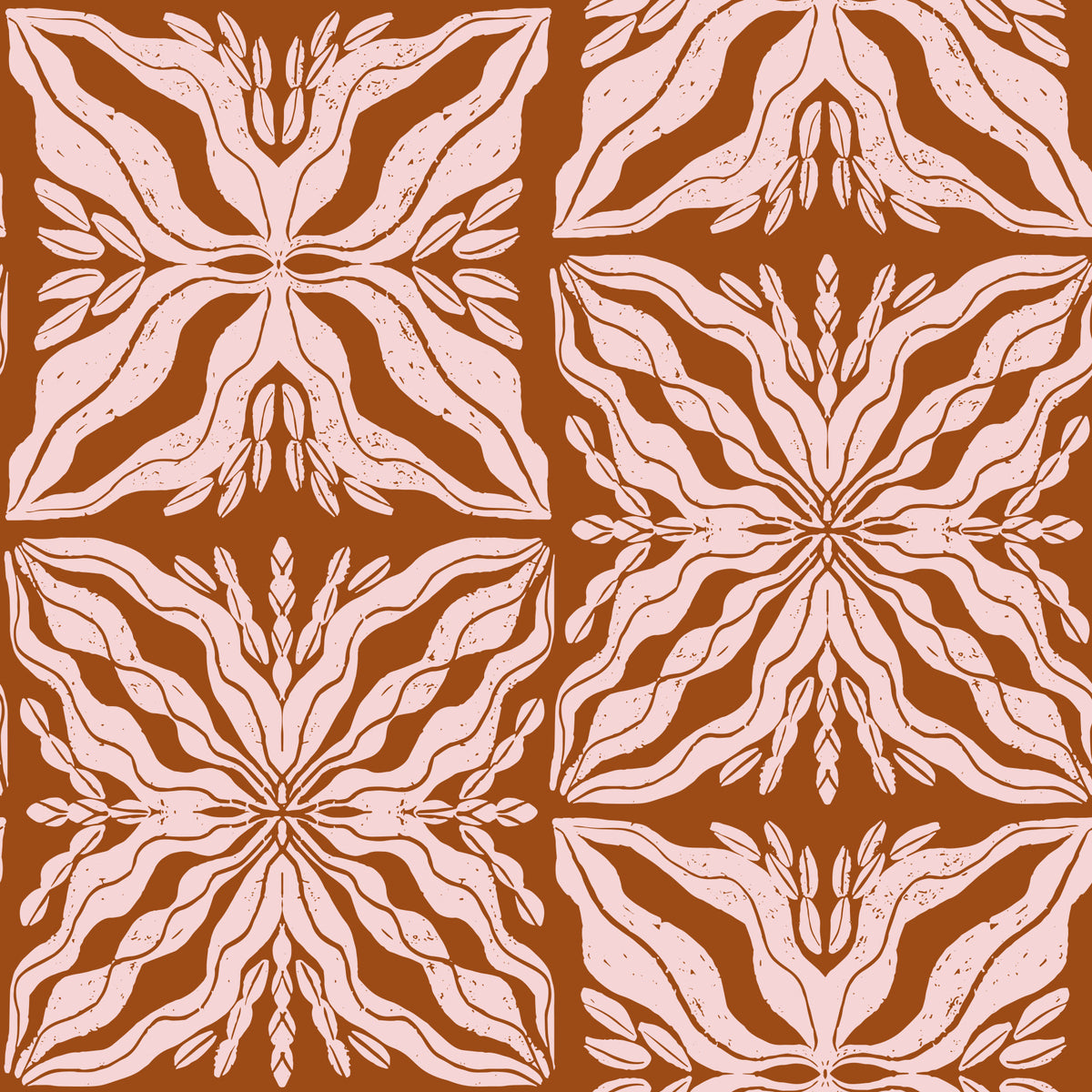 Tapet geometric floral rustic, în nuanțe teracotă in your room