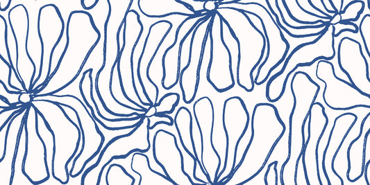 Minimalistisk tapet med blå konturblomster