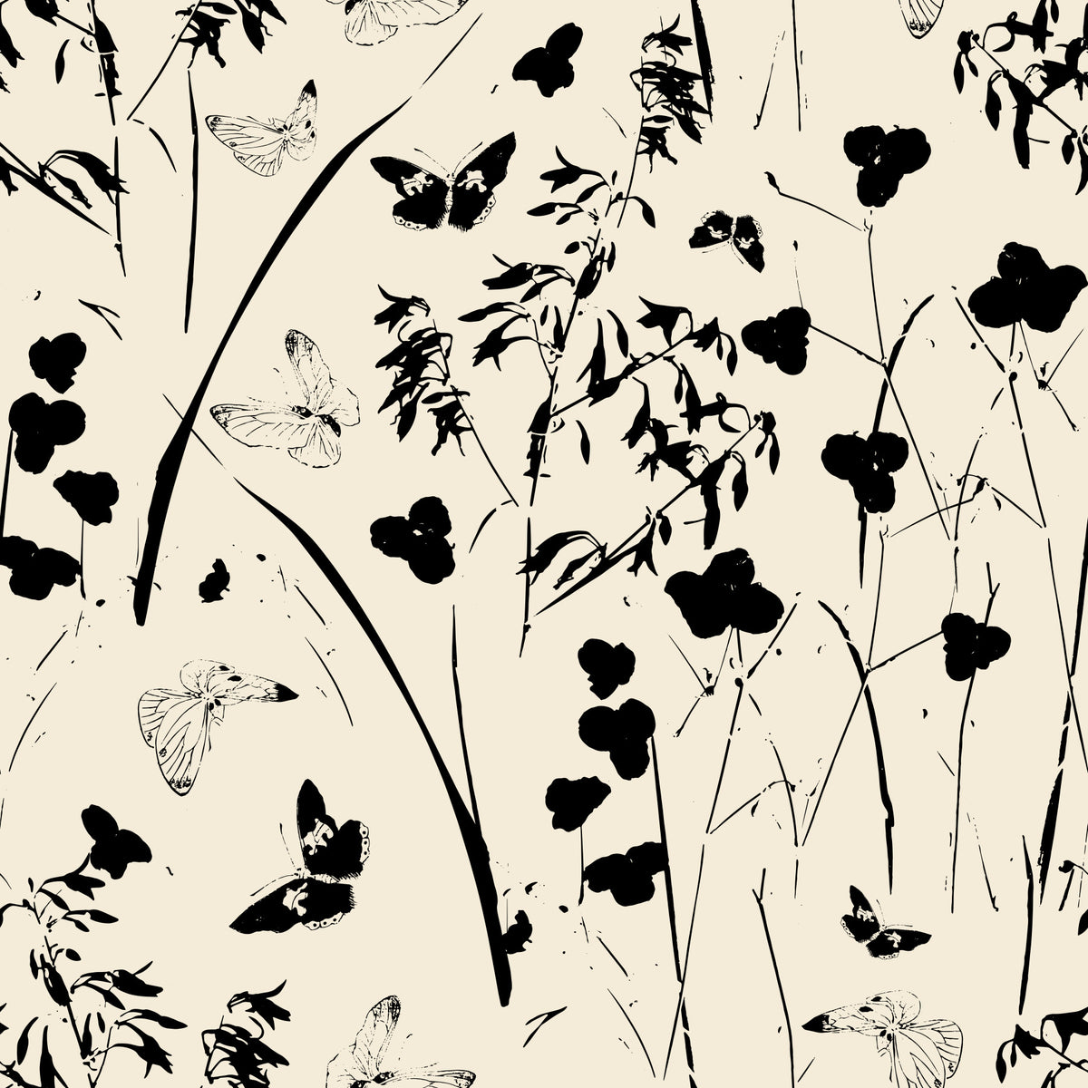 Silhouette Meadow and Butterfly Print Wallpaper⁠ in your room