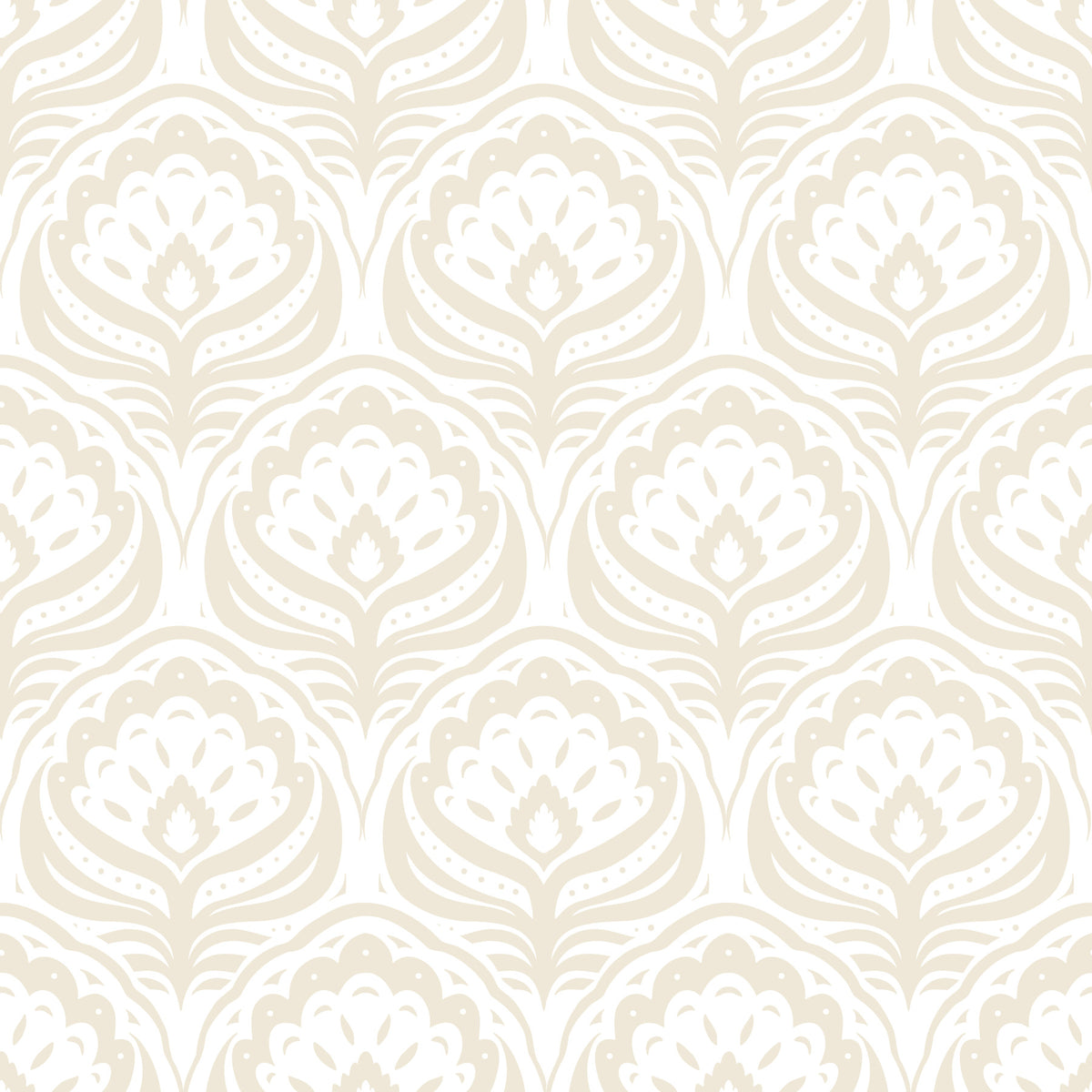 Cremefarbene Tapete mit Ogee-Damastmuster in your room — zoomed