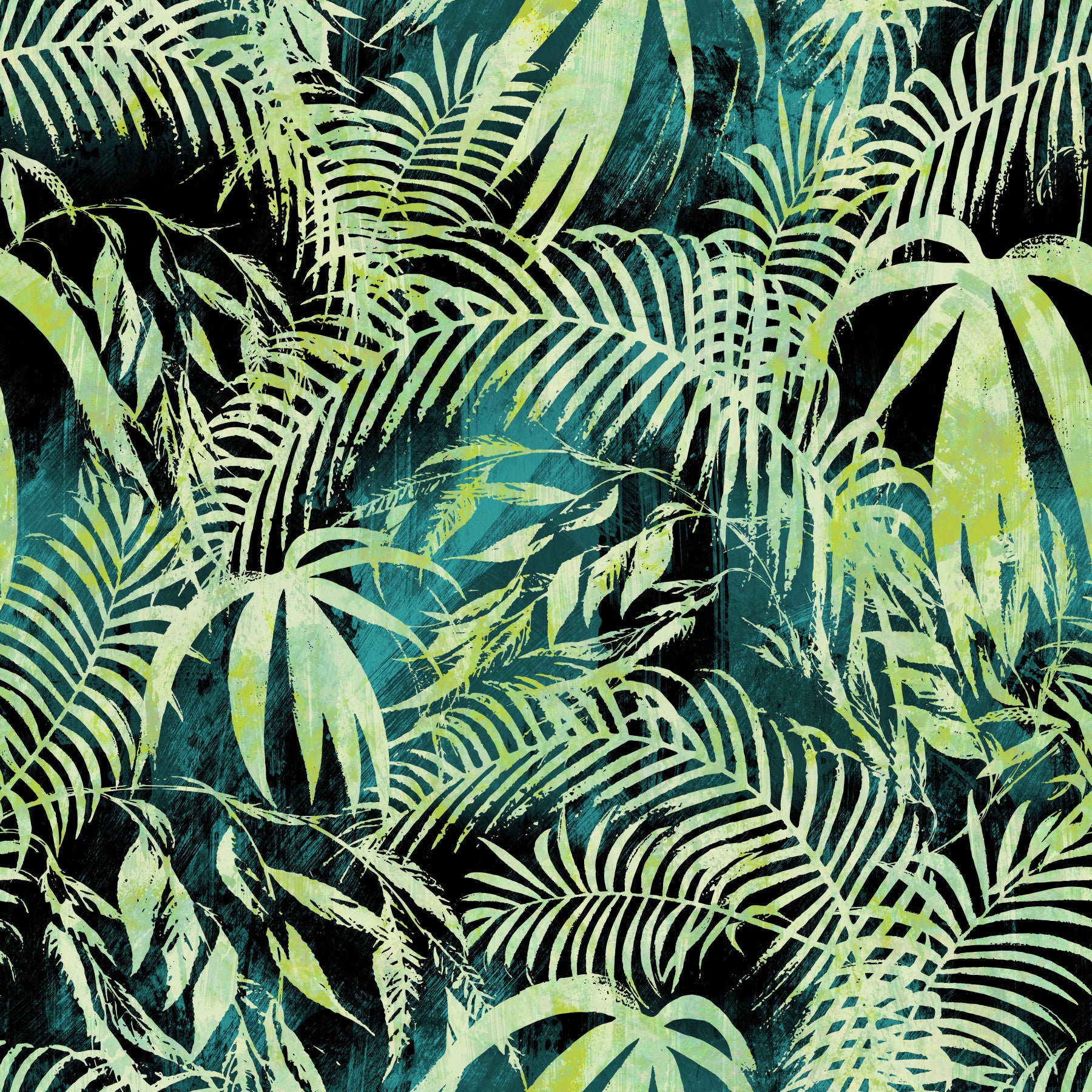 Carta da parati con sovrapposizione astratta di palme tropicali