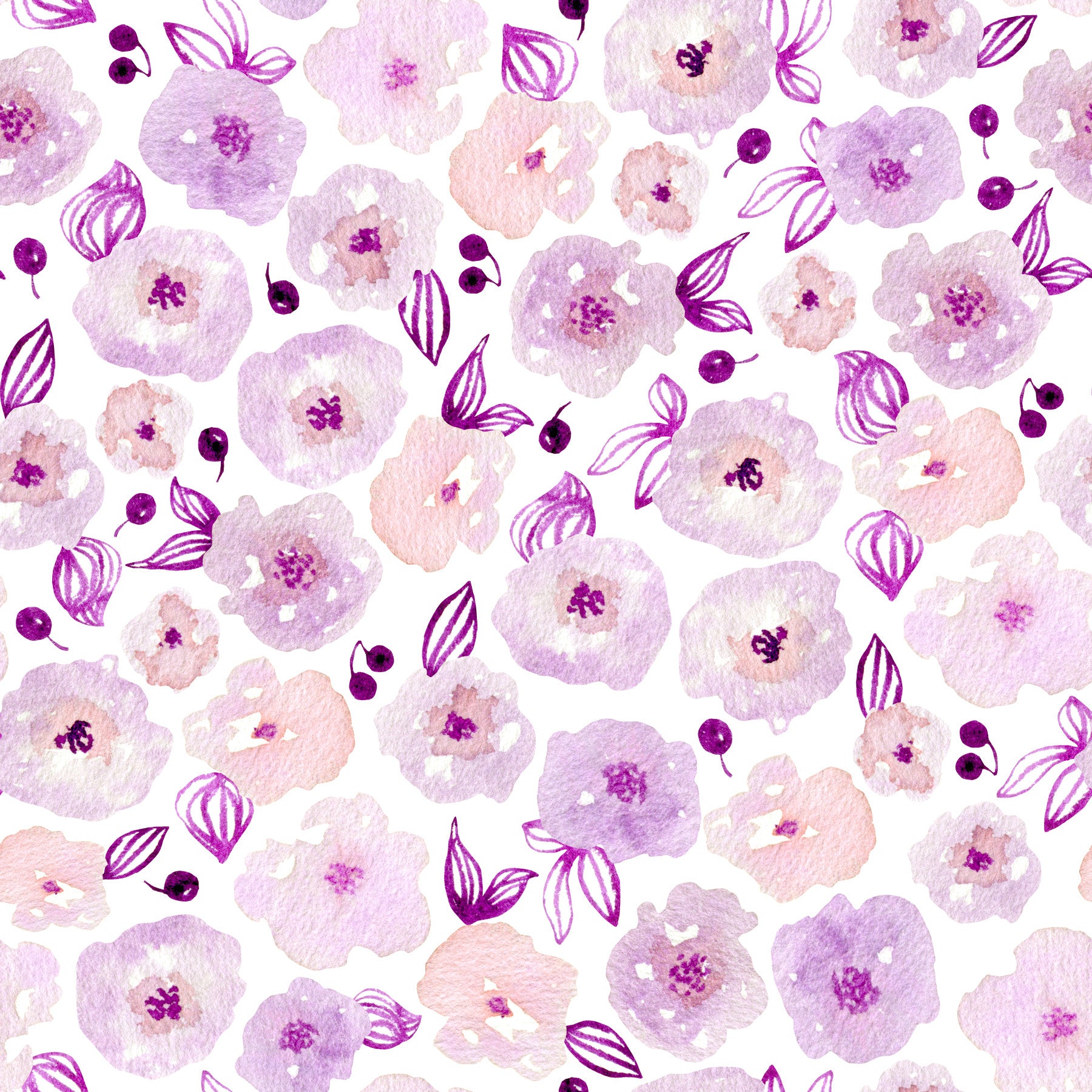 Tapete mit zarten lavendelfarbenen Aquarellblütenblättern