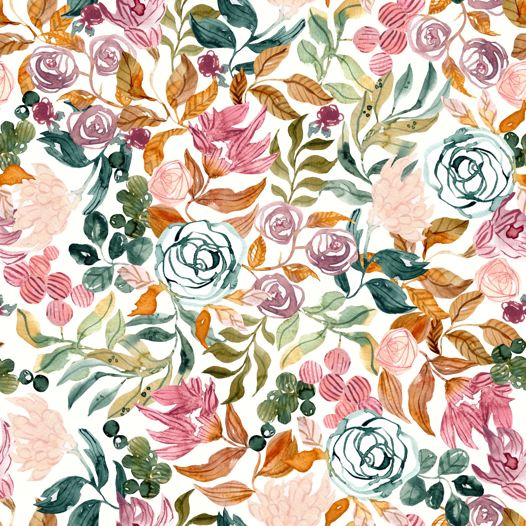 Aquarell-Tapete „Blumen im Herbstgarten“