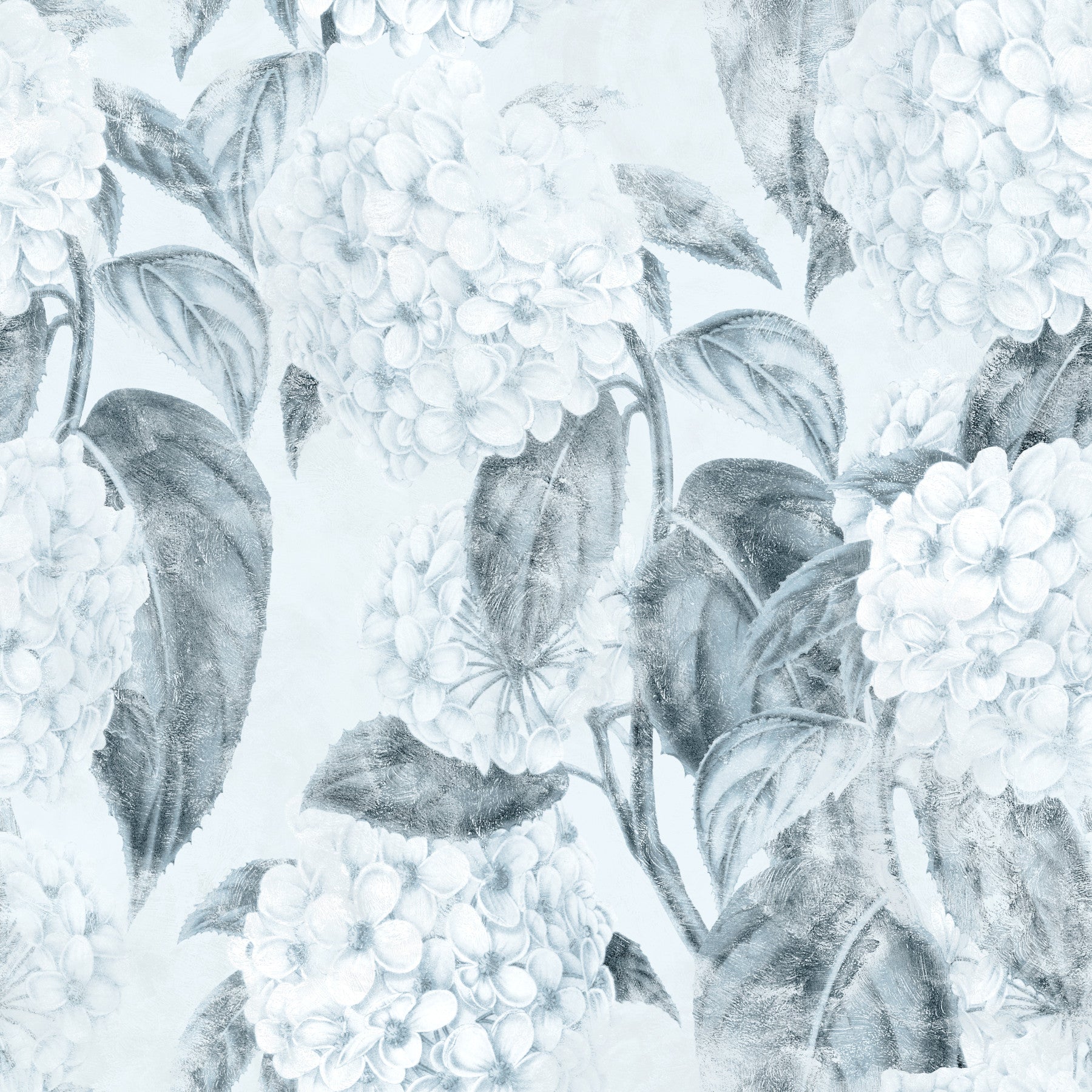 Monochrome botanische Hortensien-Tapete