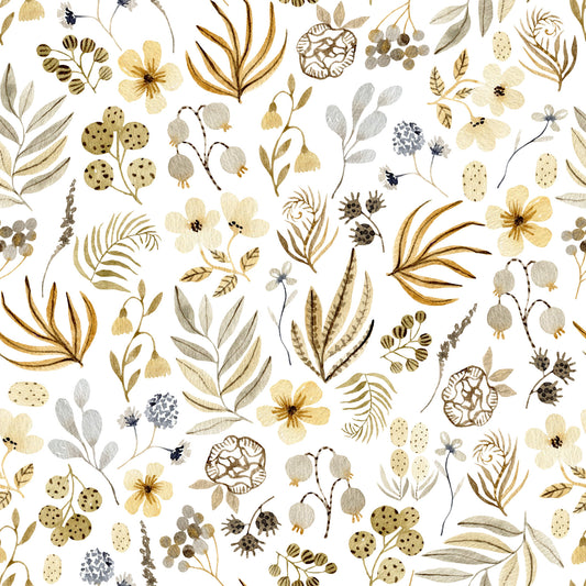 Papier peint floral de prairie rustique aux tons terreux