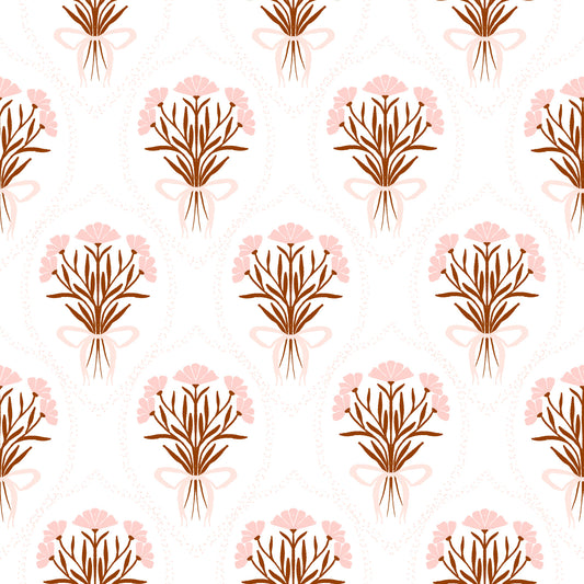 Papier peint bouquet de fleurs rose pâle avec ruban