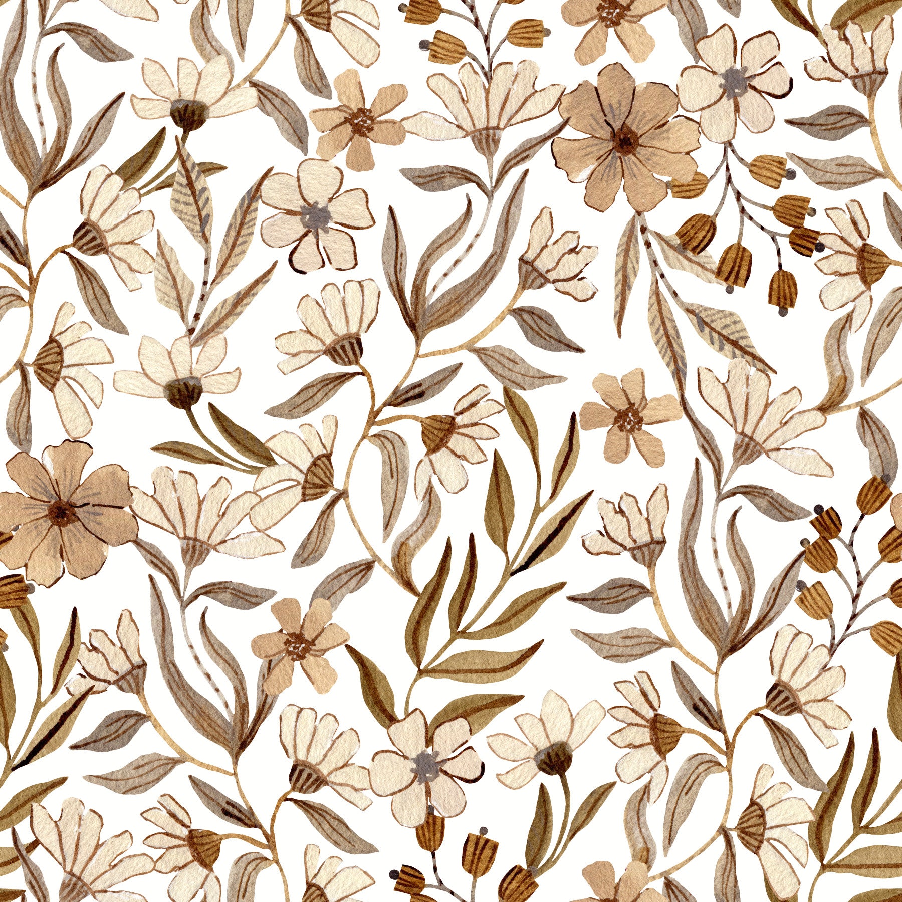 Neutrale Aquarell-Blumenskizzen-Tapete