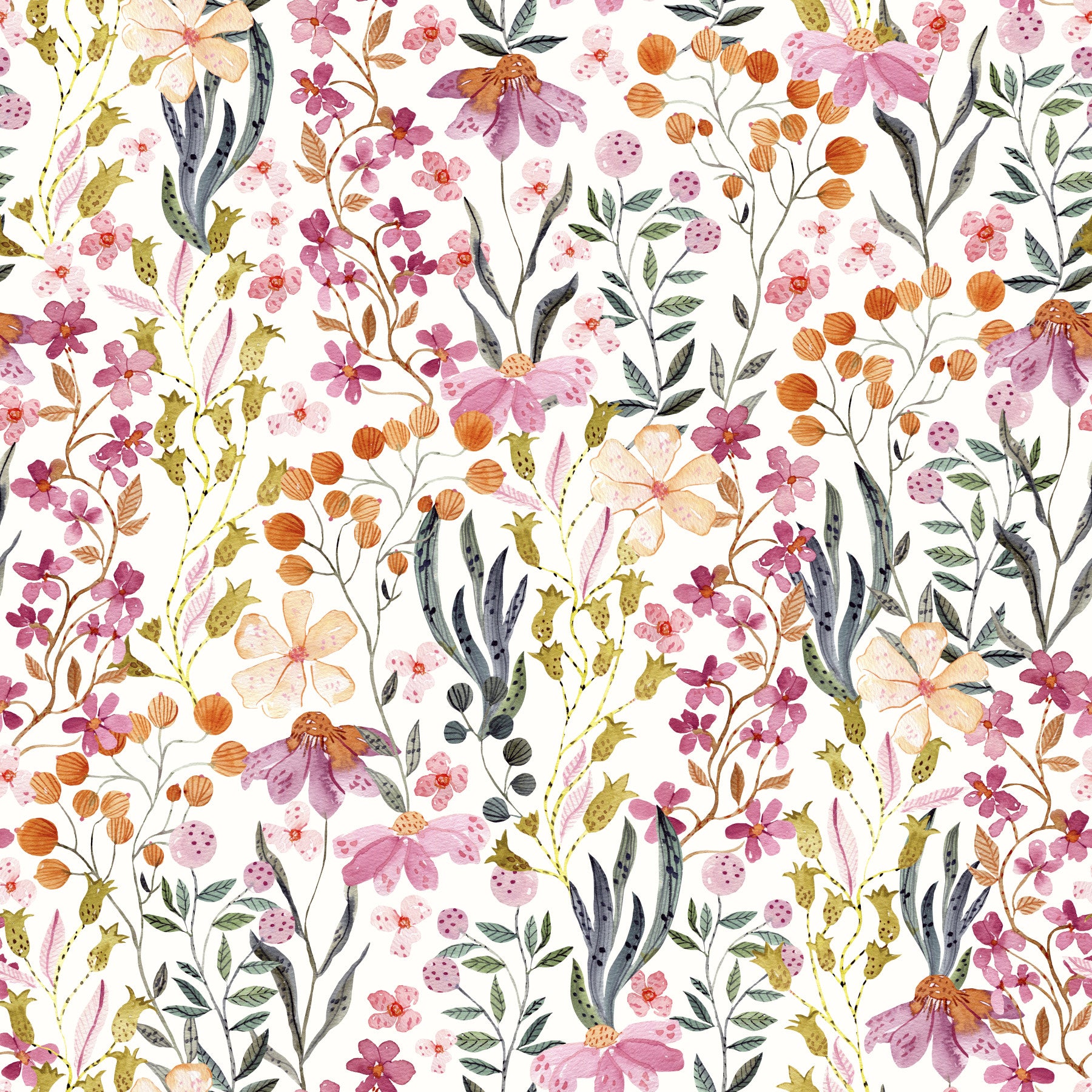 Watercolor Meadow Blooms Wallpaper⁠