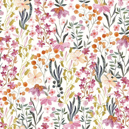 Akvarelblomstermotiv med engblomster-tapet