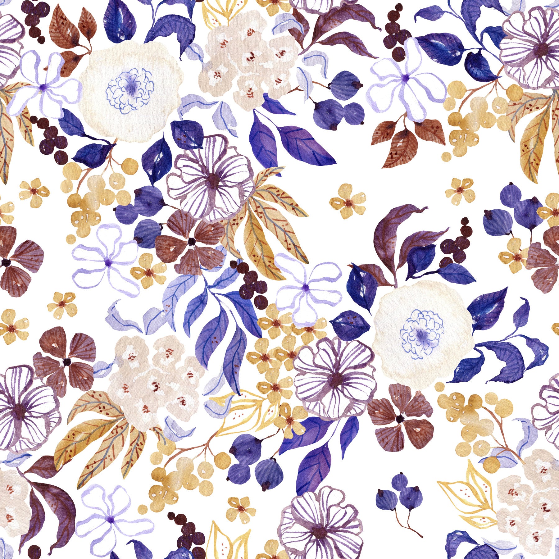 Indigo and Ochre Botanical Garden Wallpaper⁠