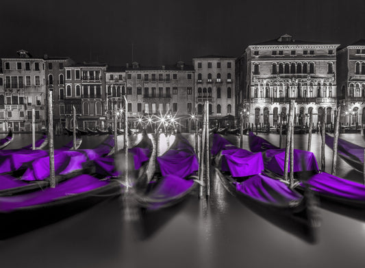 Midnight Venice Gondolas in Purple Wallpaper⁠