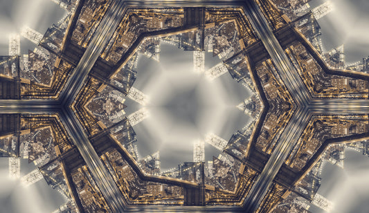 Tapeta „Symetria miejskiej panoramy z rozbłyskiem gwiazd”