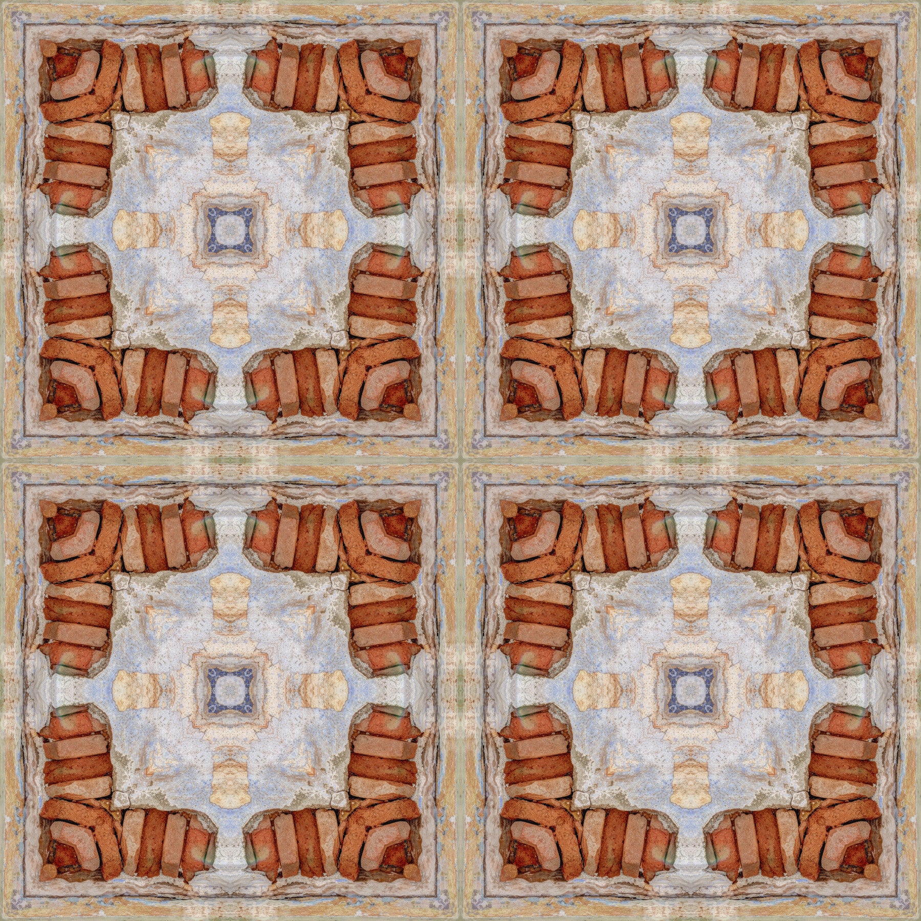 Gealterte Mauerwerk-Mosaik-Tapete mit geometrischem Muster