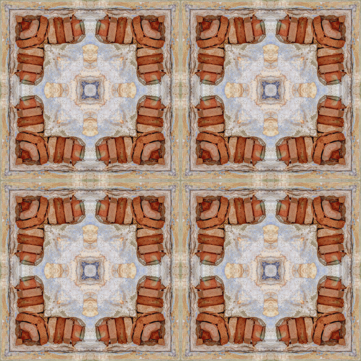 Aged Masonry Geometric Mosaic Wallpaper⁠