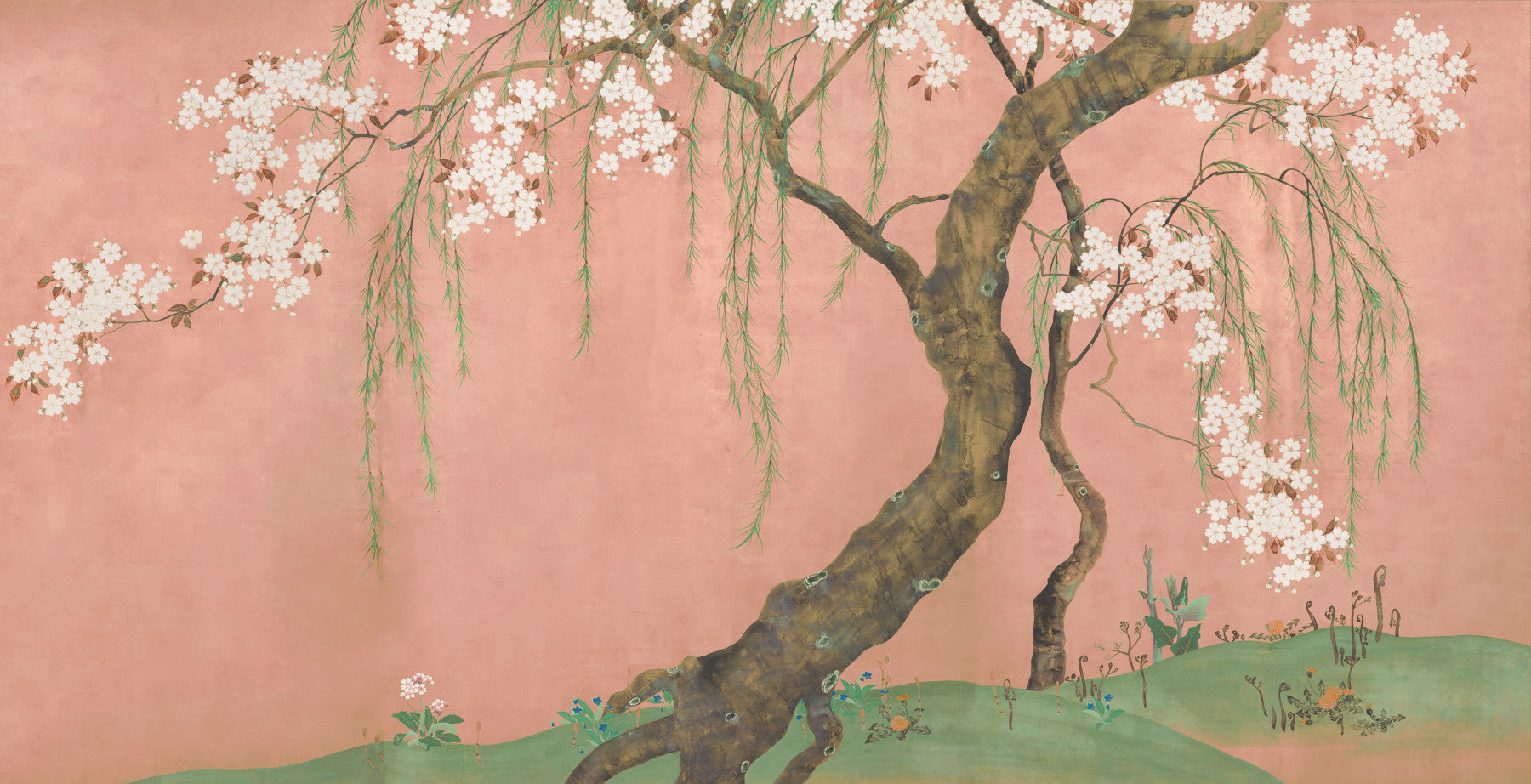 Murale da parete con paesaggio di salici in fiore e sakura