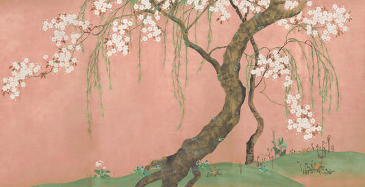 Murale da parete con paesaggio di salici in fiore e sakura