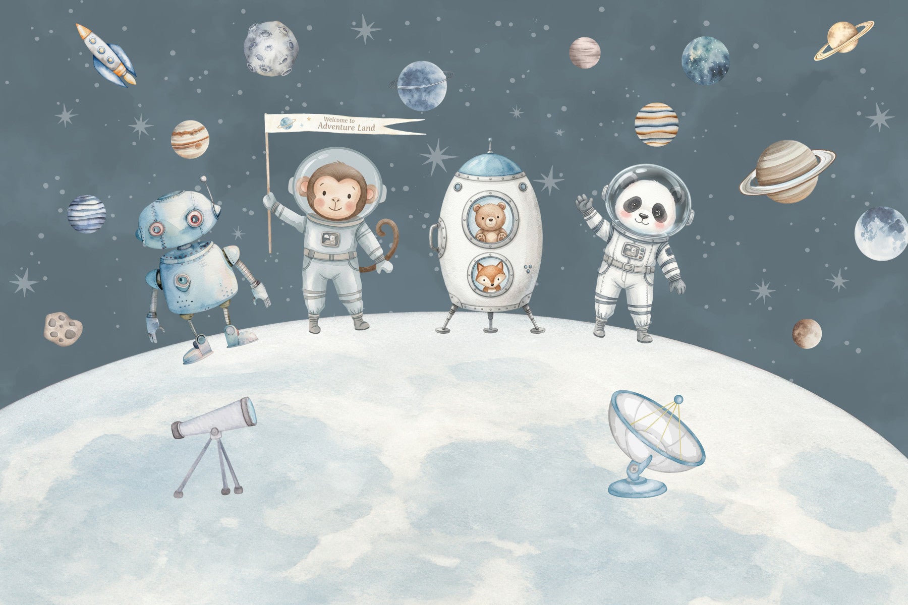 Weltraumfreunde – Wandbild zur Weltraumerkundung