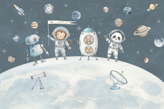 Murale da parete per l’esplorazione spaziale con amici cosmici