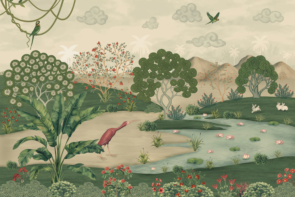 Botanische Reiherwiese-Wandtapete in your room — zoomed