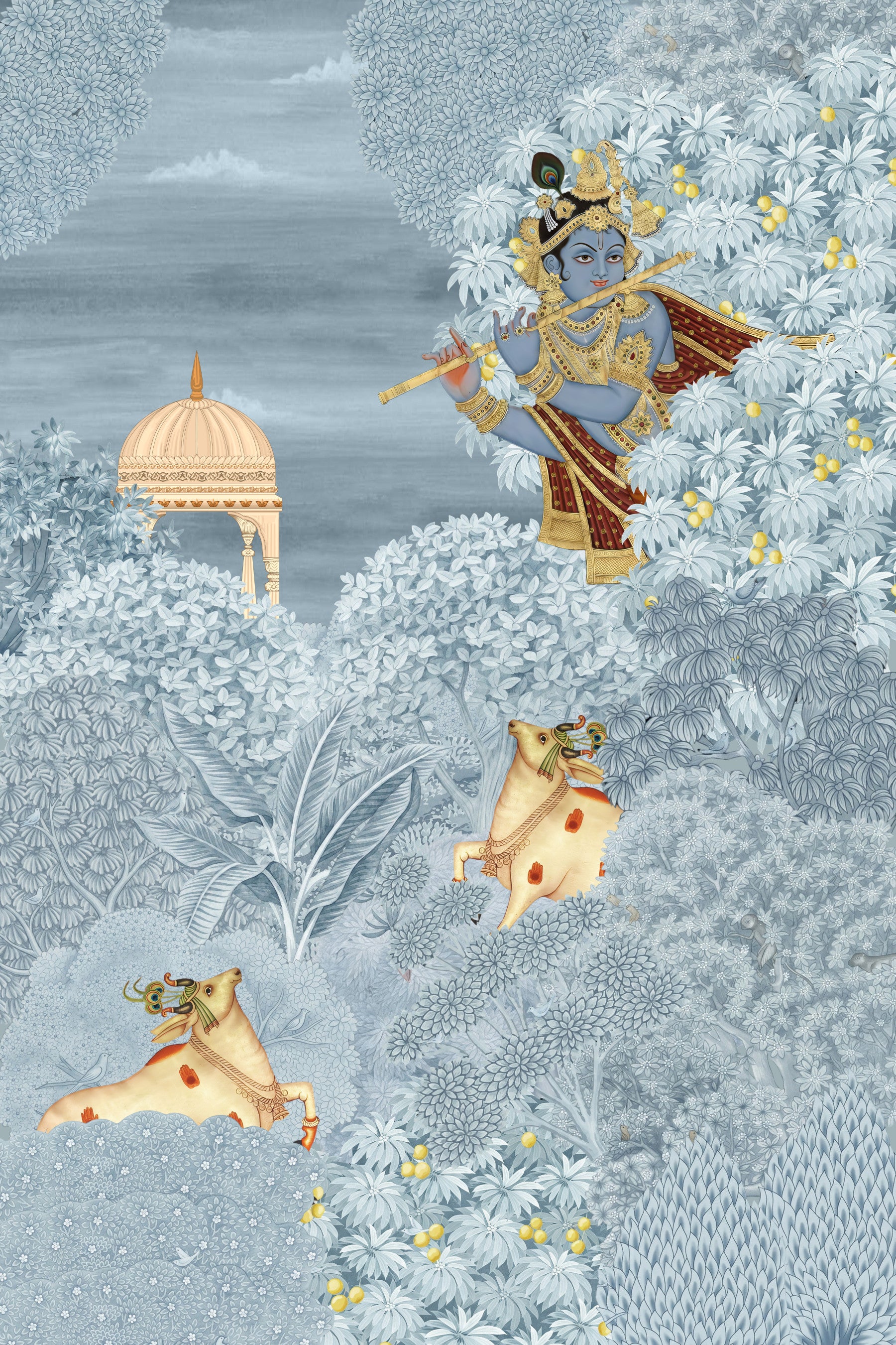 Fresque murale de la forêt enchantée de Krishna