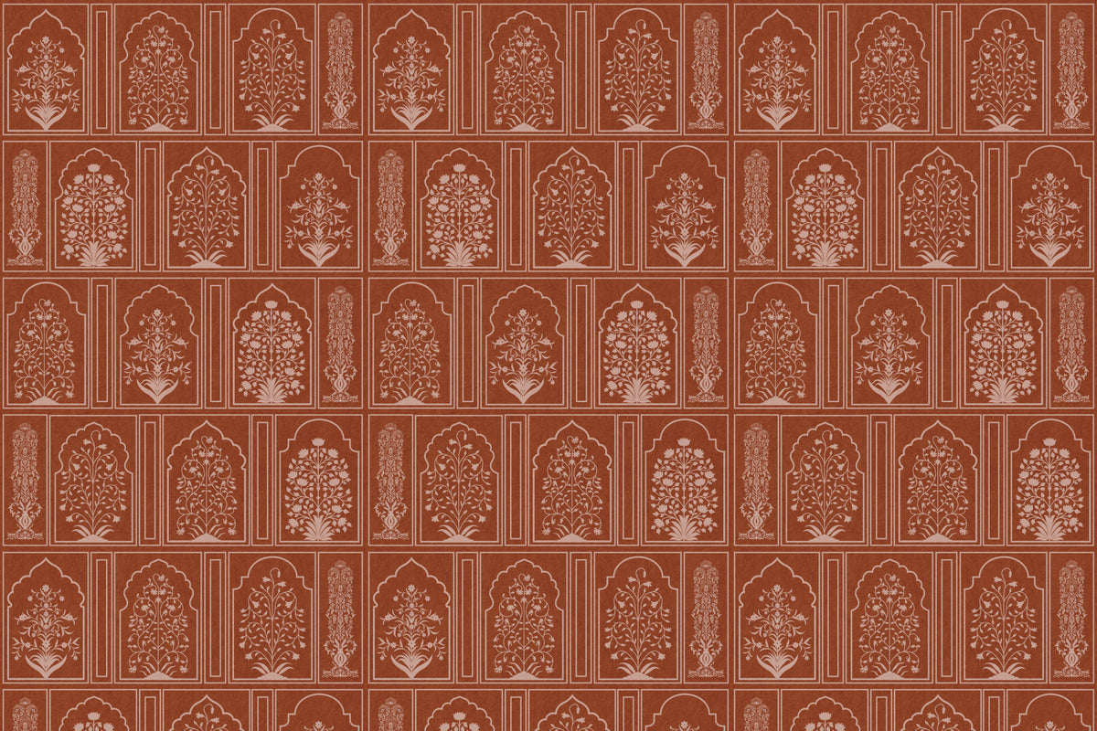 Mughalisches Terrakotta-Blumenbogen-Wandbild in your room — zoomed