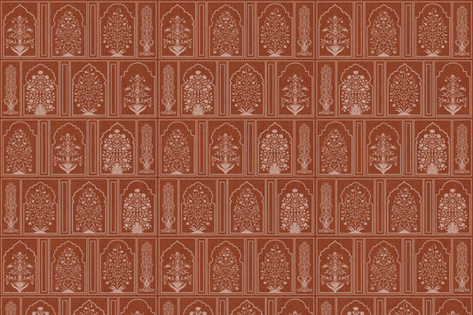Murale da parete floreale con arco in terracotta in stile moghul
