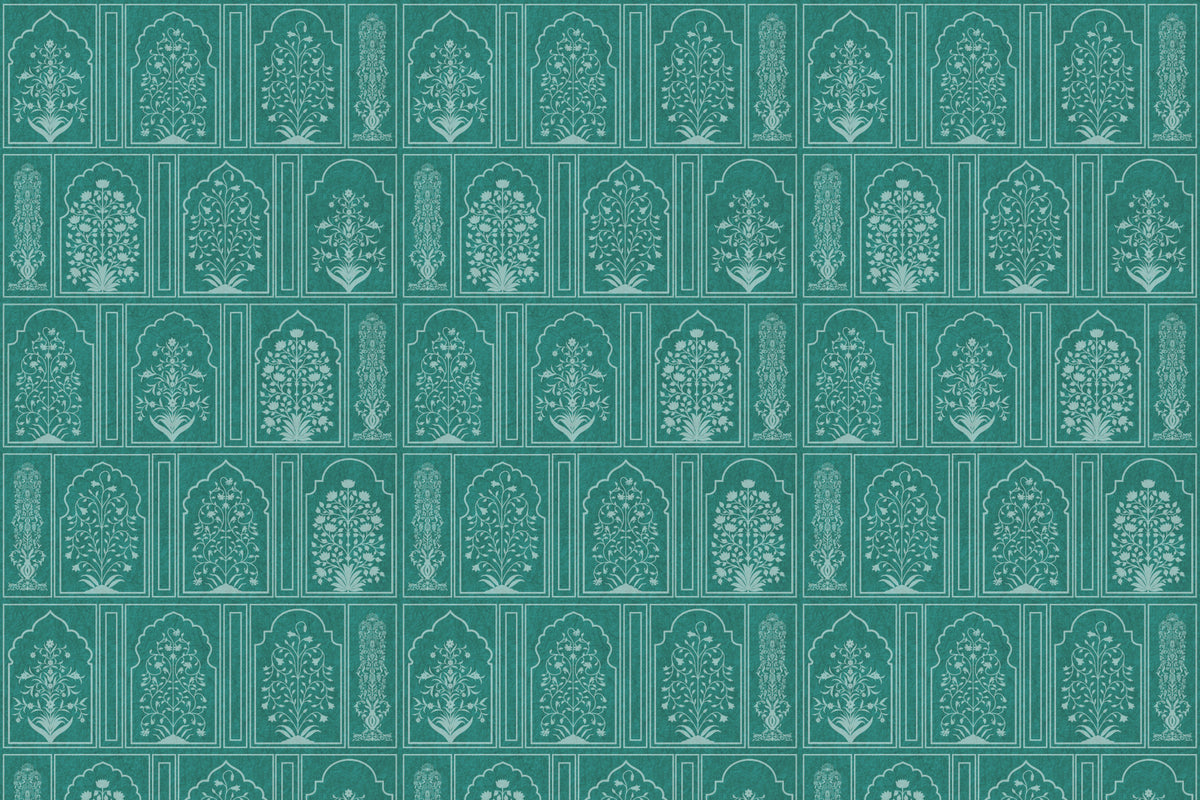 Mughal Garden Teal Archways Wall Mural in your room