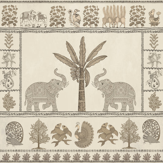 Murale da parete con elefante e albero, ispirato al patrimonio indiano