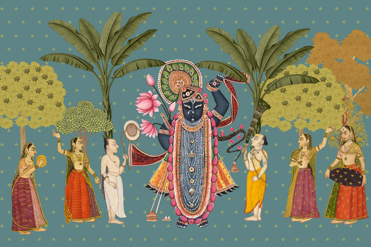Murale da parete illustrato «Giardino Divino di Krishna»