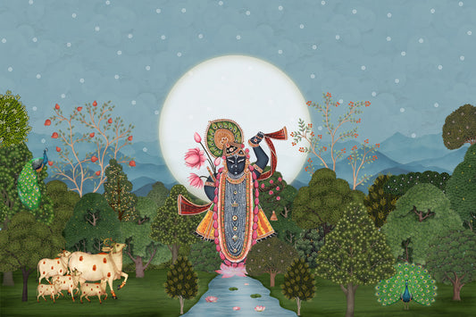 Murale da parete con giardino forestale al chiaro di luna divino