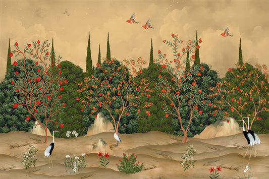 Murale da parete illustrato con frutteto botanico di melograni