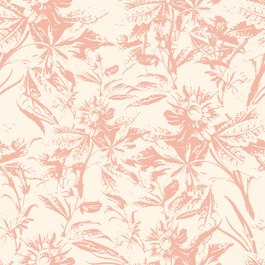 Carta da parati con delicato schizzo botanico rosa cipria
