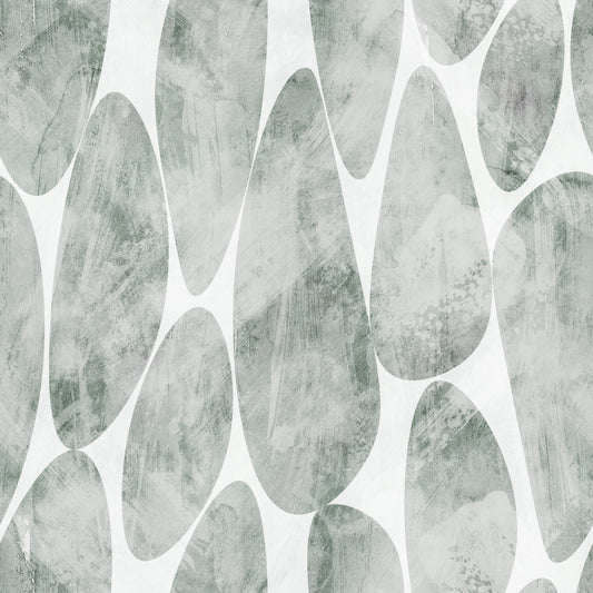 Carta da parati con texture effetto ciottoli verde salvia tenue